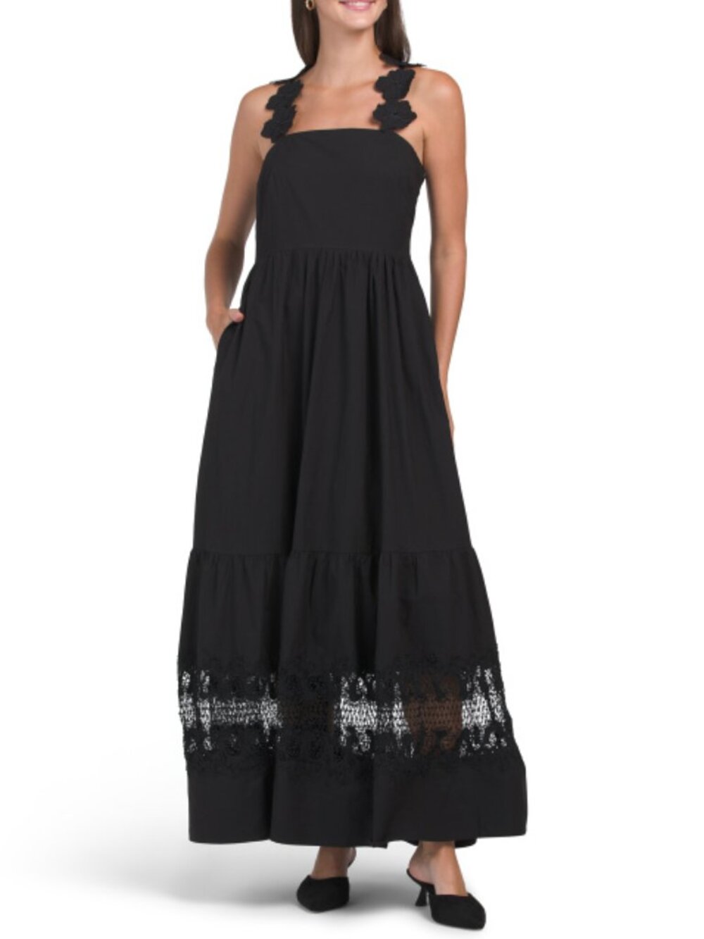 SOLITAIRE 3d Floral Strap Maxi Dress With Lace Trim